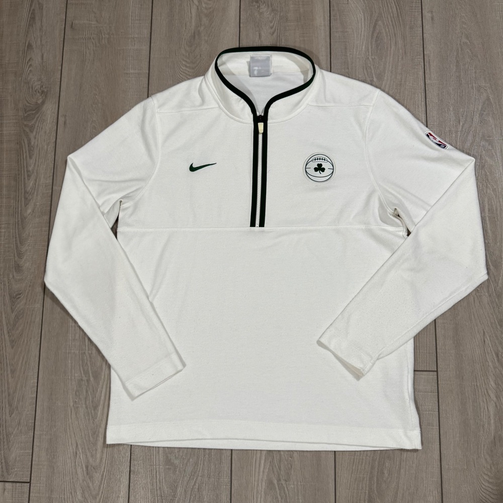 Nike Boston Celtics Pullover Mens Large White NBA Dri-FIT Quarter-Zip Mock Neck